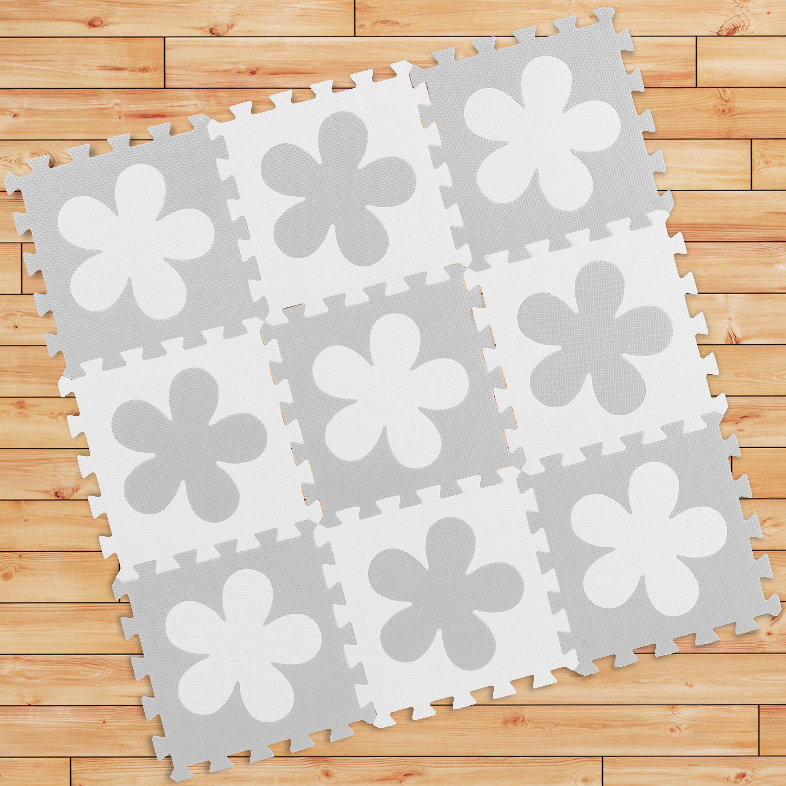 relaxdays Puzzlematte Blumenmust, Weiss-grau günstig online kaufen