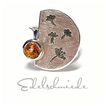 Edelschmiede925 Silberring edler Silberring mit Citrin und Pusteblumen Motiv 925/- Sterling Silbe