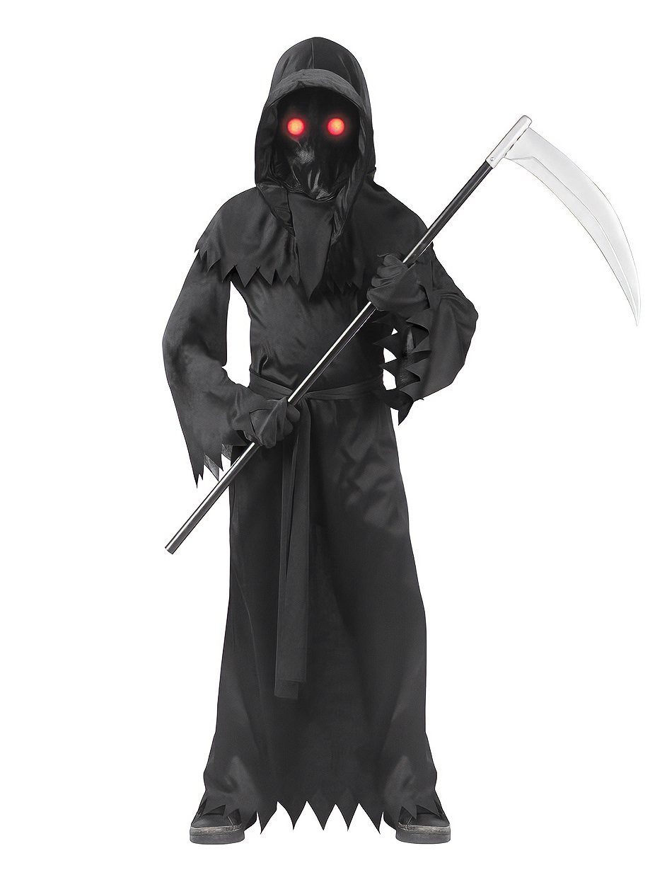 Fun World Kostüm Leuchtaugen Sensenmann - Faschingskostüm Kinder, Gevatter Tod mit unheimlichen Leuchtaugen