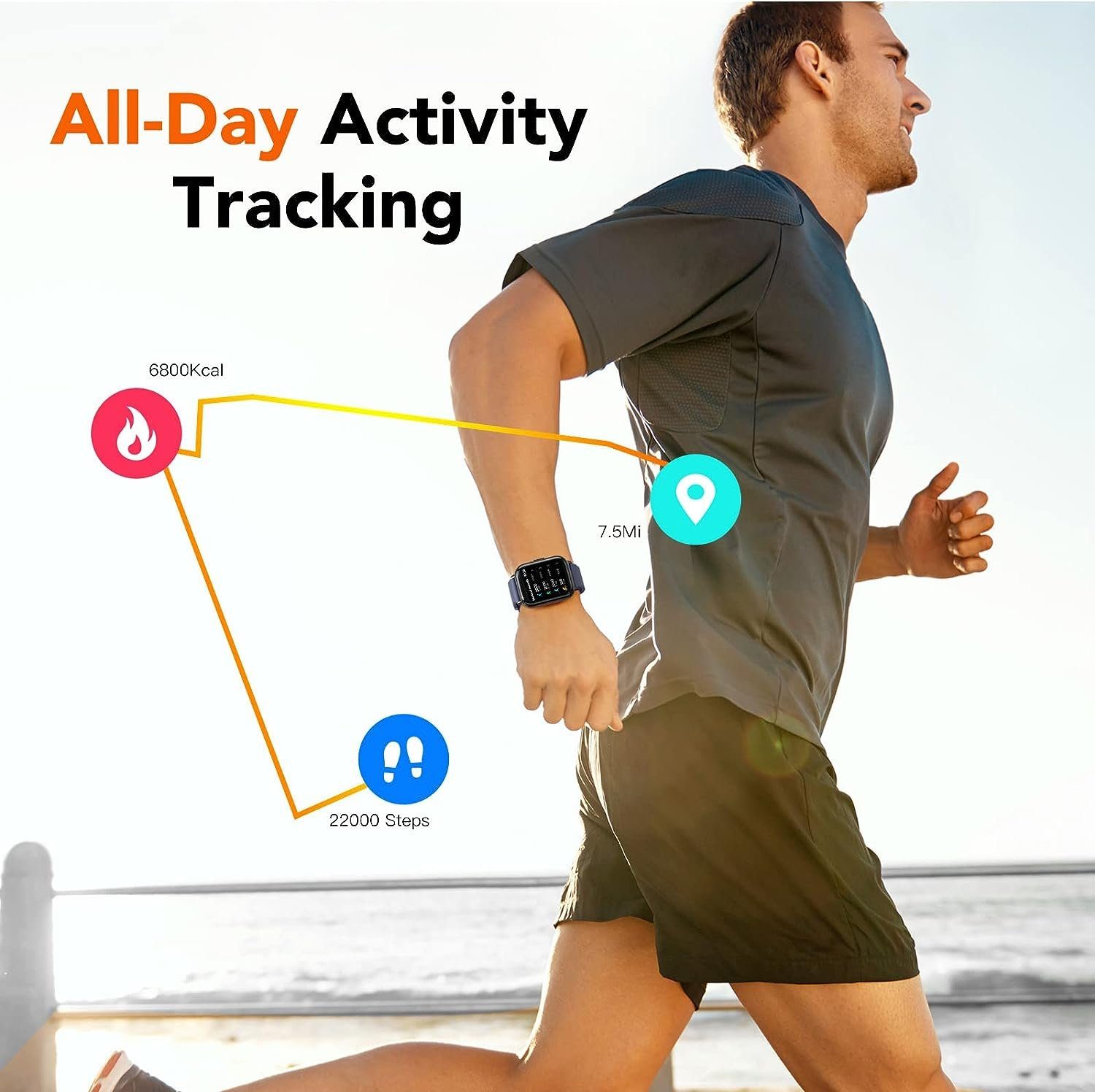 AGPTEK Smartwatch (1,69 Zoll, iOS und Android), Armbanduhr mit  Musiksteuerung Herzfrequenz Wasserdicht Fitness Tracker