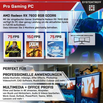 SYSTEMTREFF Gaming-PC (AMD Ryzen 5 7500F, Radeon RX 7600, 32 GB RAM, 1000 GB SSD, Luftkühlung, Windows 11, WLAN)