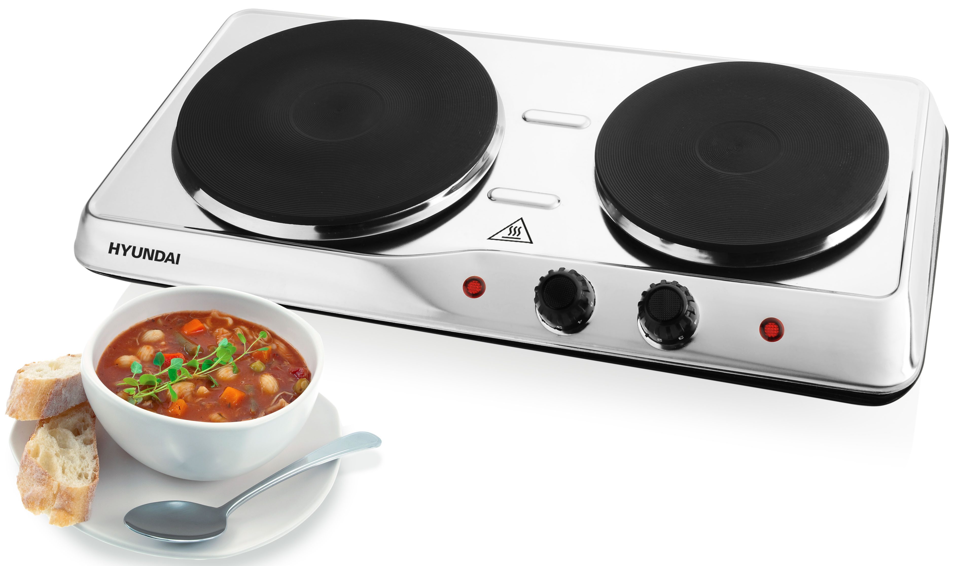 Hyundai Doppelkochplatte EP310E, 2500W, 2 Gussplatten Ø 18,5 cm/1500 W; 15,5 cm/1000 W, Thermostat