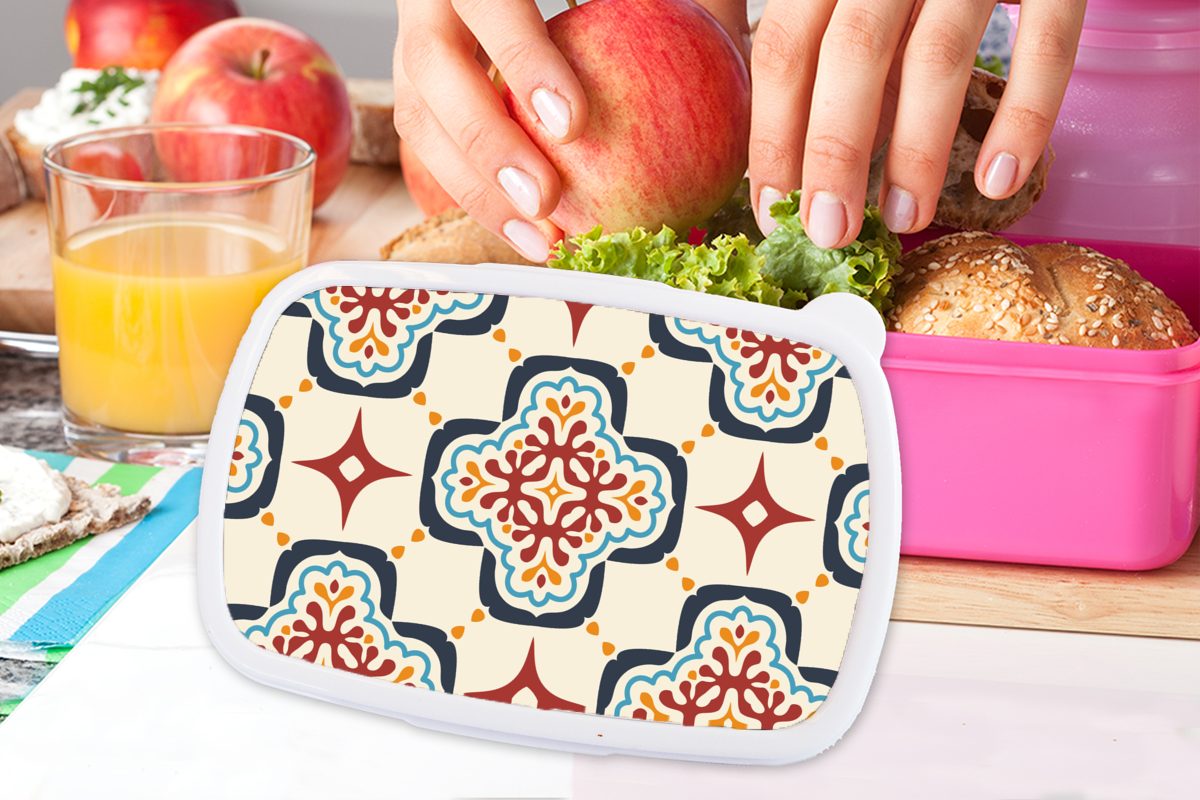 Muster, MuchoWow - Kinder, Brotbox (2-tlg), für Fliese Kunststoff - Blumen Lunchbox Kunststoff, Erwachsene, rosa Brotdose Mädchen, Snackbox,