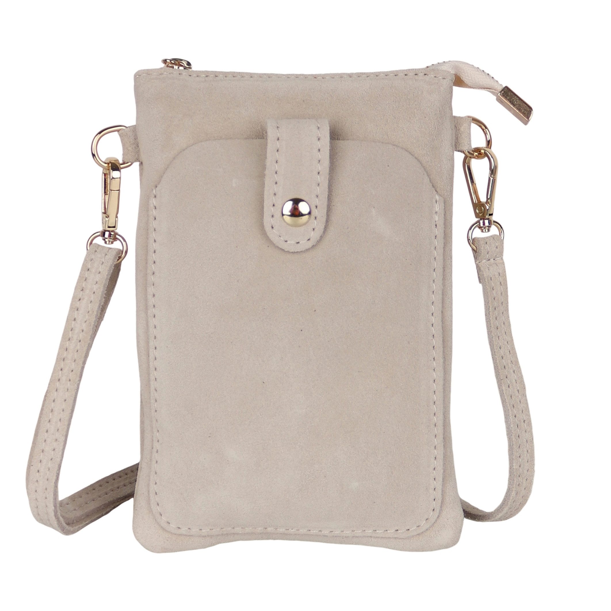 MIRROSI Handytasche Damen Kleine Umhängetasche aus Wildleder Made in Itlay (ca.14x21x3cm), Mini Handytasche zum Umhängen, Handy Tasche