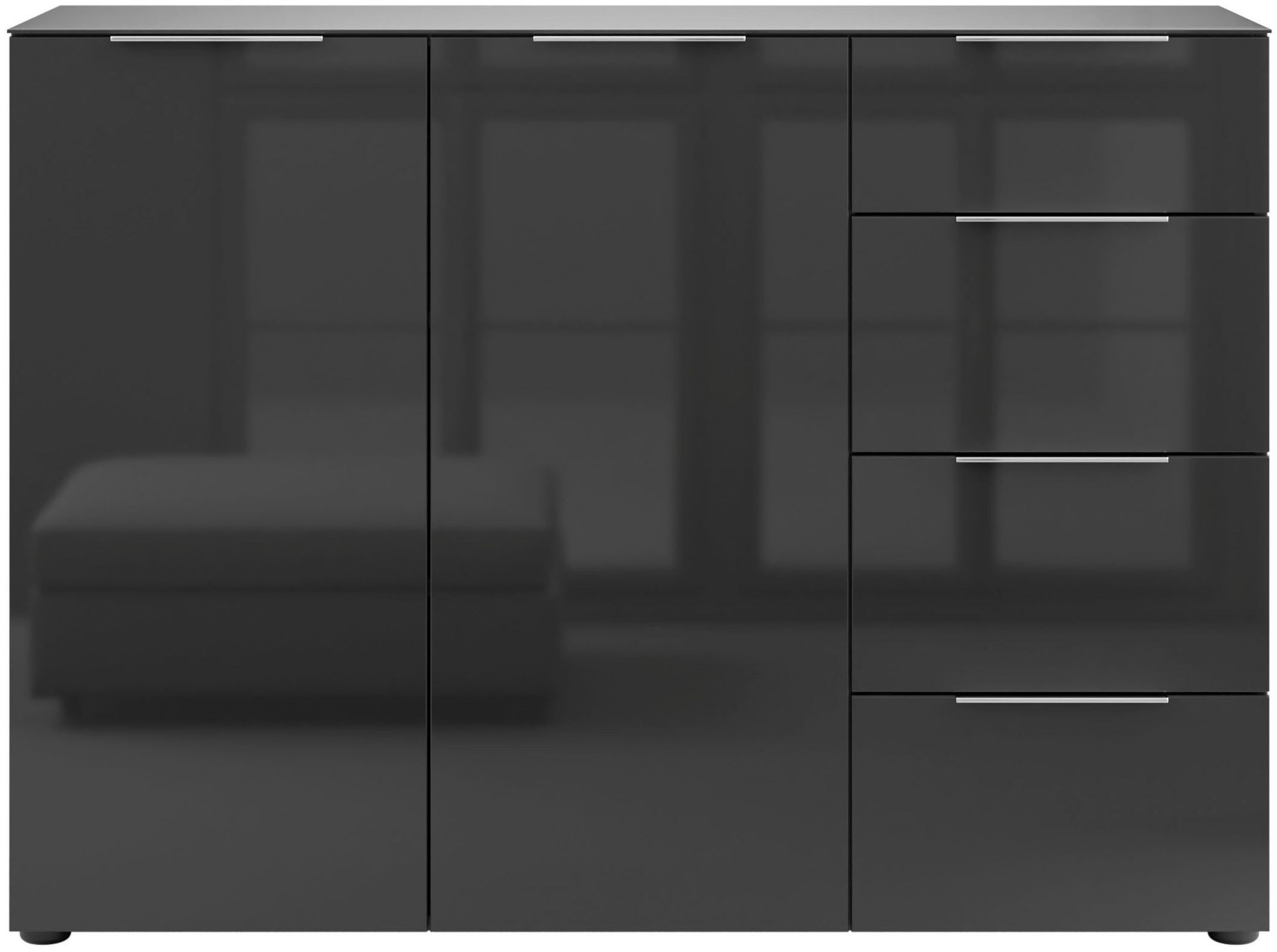 Manjana Möbel Kommode mit Chrom oder Schwarz matten Metallgriffen & Glasfront, Soft-Close