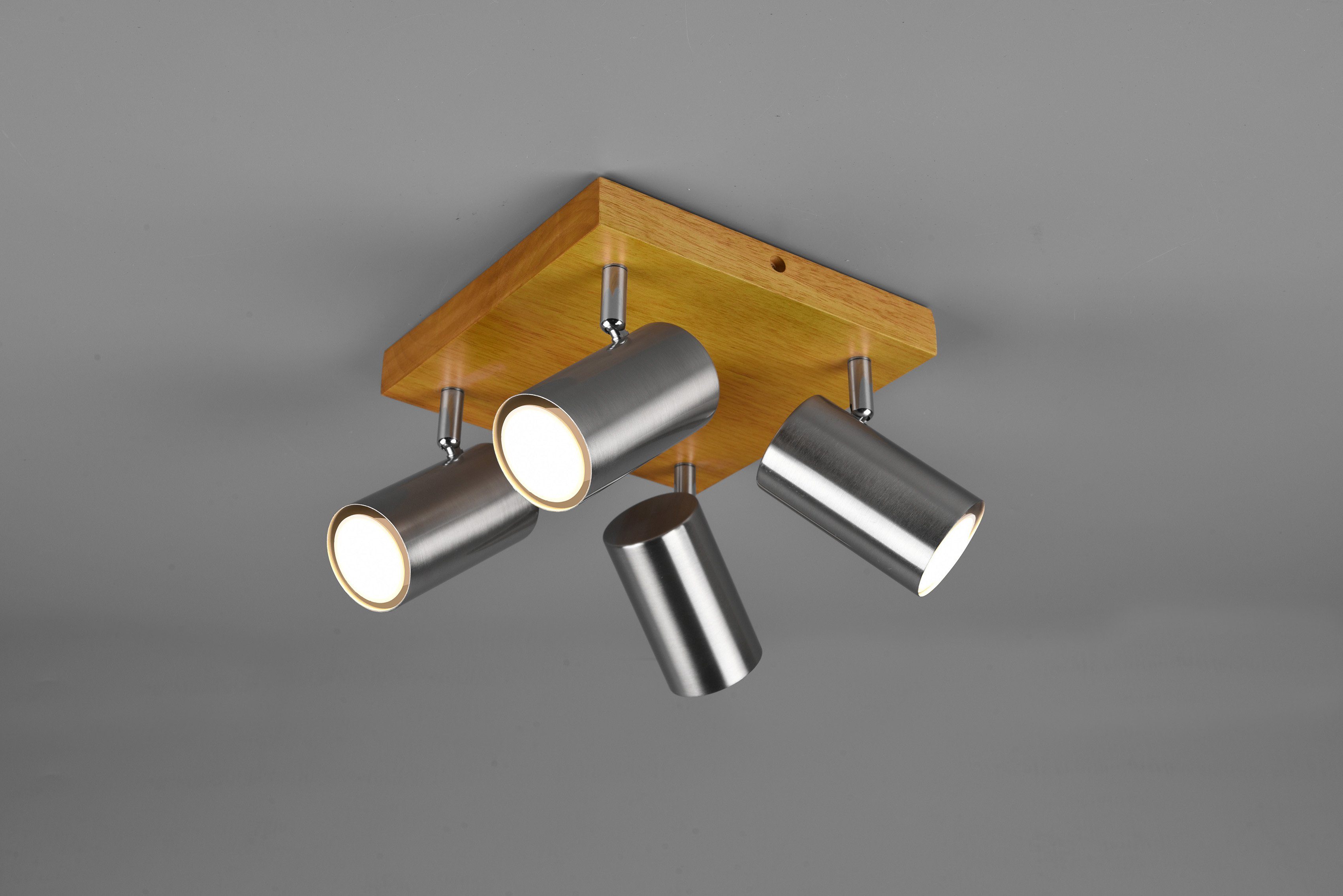 TRIO Leuchten Deckenstrahler Marley, ohne Leuchtmittel, mit Holz Baldachin, Strahler dreh- und schwenkbar