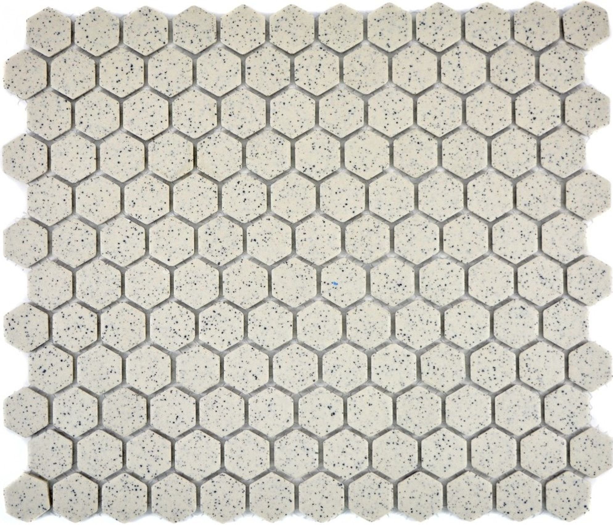 Mosani Bodenfliese Mosaik Fliese Keramik cremeweiß mini Hexagaon unglasiert rutschsicher