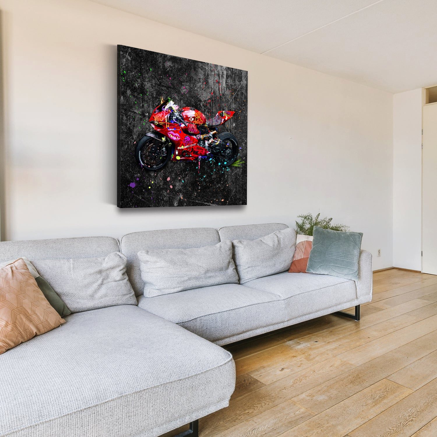 Artedinoi Leinwandbild Superbike rot bunt Pop Art Splash Leinwandbild Kunstdruck XL Deko, Motorrad, urban