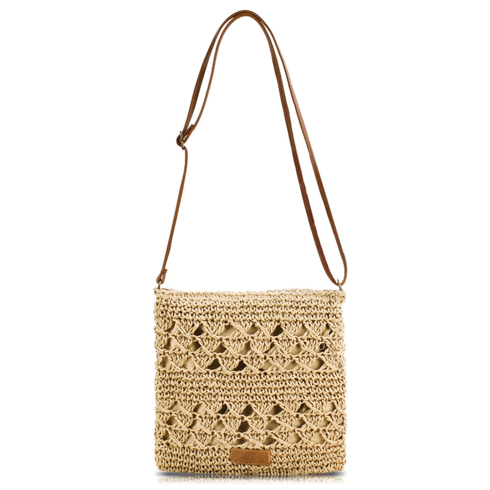 Zaewry Umhängetasche Schultertasche Sommerliche Strohtasche für Damen, kleine Strandtasche, mit Reißverschluss und verstellbarem Riemen