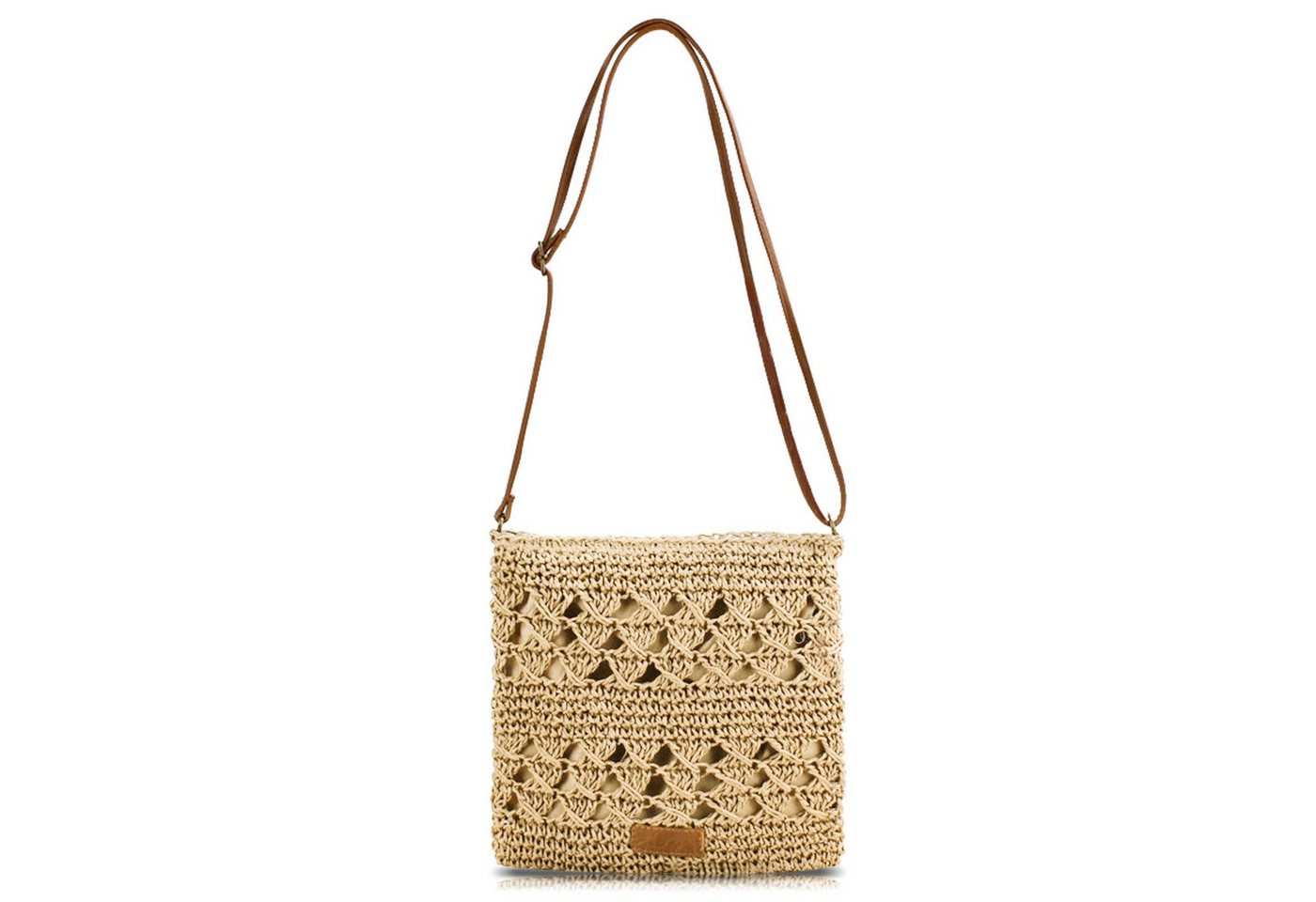 Zaewry Umhängetasche Schultertasche Sommerliche Strohtasche für Damen, kleine Strandtasche, mit Reißverschluss und verstellbarem Riemen
