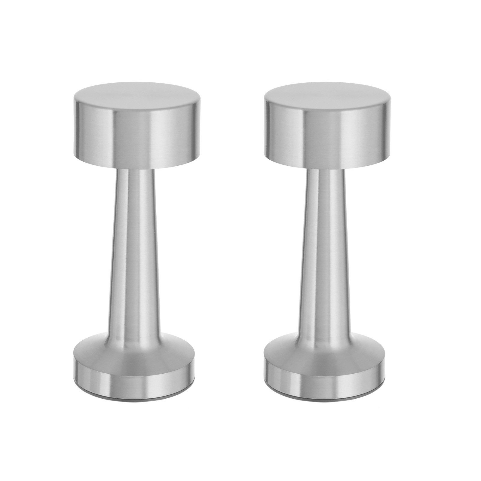 LED Nachttischlampe 2x Metall Akku Tischleuchte Silber Schreibtischlampe Tischlampe