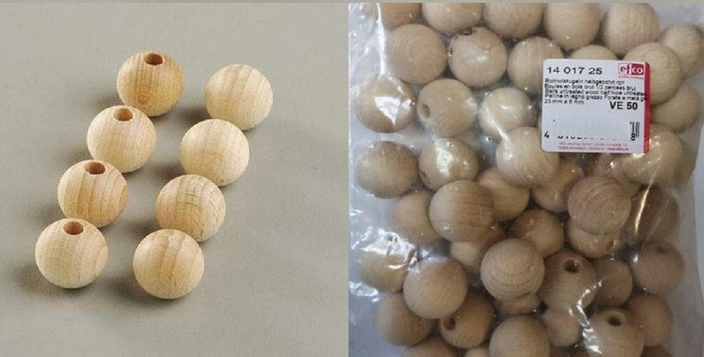 efco creative Bastelnaturmaterial Holz, Holzartikel, Rohholzkugeln, halbgebohrt, Holzperlen, (1-tlg), Bastelartikel