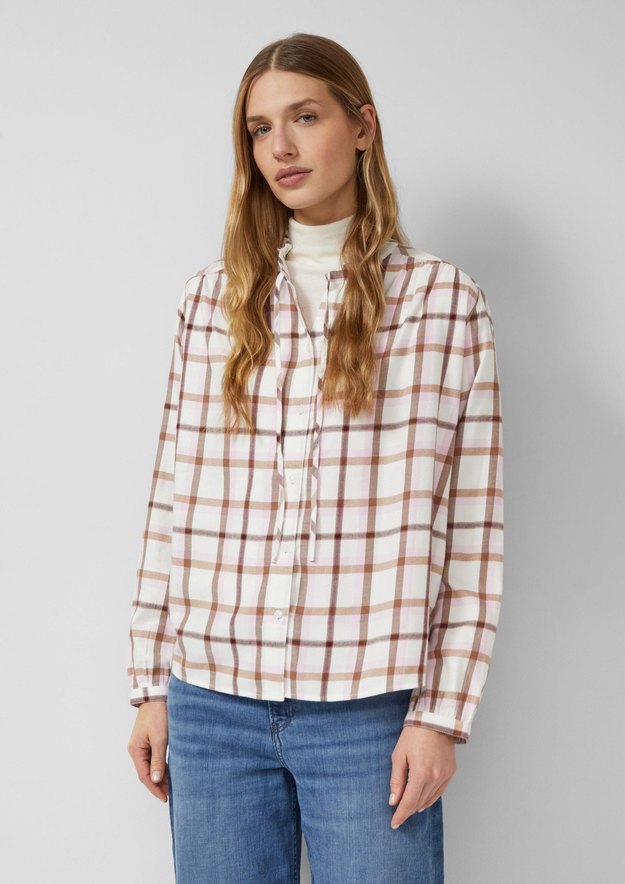 s.Oliver Langarmbluse Bluse Flanellbluse mit Rüschenkragen