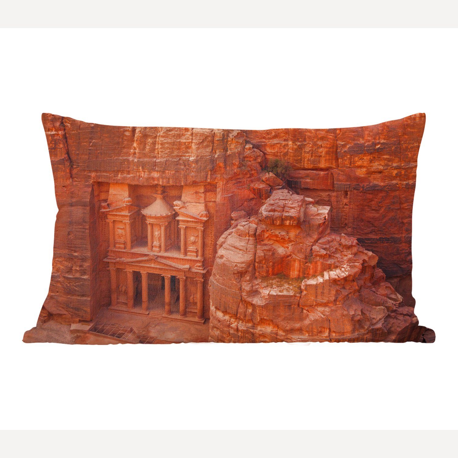 Sandstein mit Zierkissen, MuchoWow Schlafzimmer in Dekoration, Dekokissen Antiker, Füllung, aus Wohzimmer Jordanien, Tempel gehauener Dekokissen in Petra