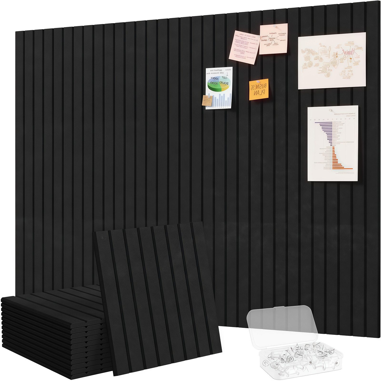 GLIESE POWER Pinnwand Filz selbstklebend 12 Stück – 30 x 30 cm, Akustikplatten, 30 x 30 cm, 0,9 cm dick, 12 Stück, selbstklebend, 30 Pins
