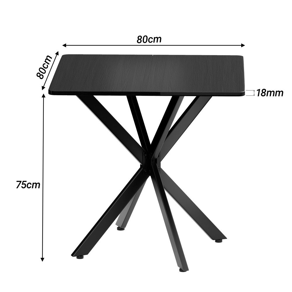BBWL Tabletttisch Industrie 80x80 cm quadratisch X-Gestell Holzoptik Tischplatte Metall, stabil modern Couchtisch Schreibtisch Wohn Büro