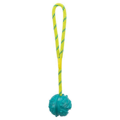 TRIXIE Spielknochen Ball am Seil, schwimmt, Naturgummi, Maße: ø 7 cm / 35 cm / Farbe: petrol