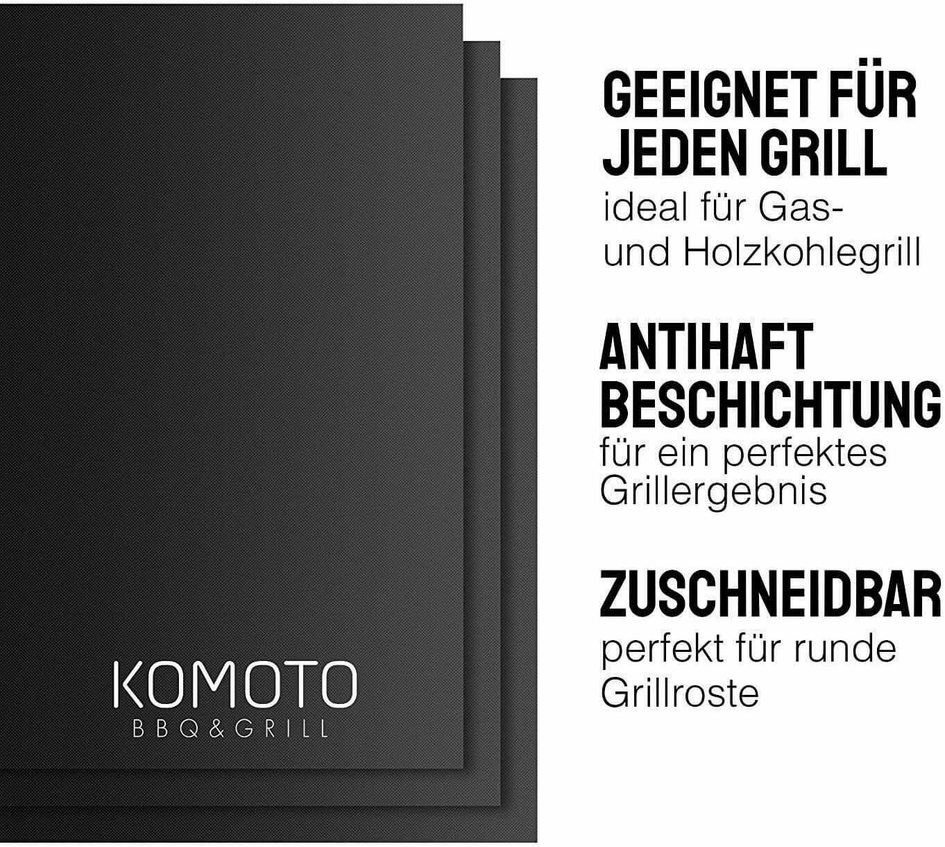 KOMOTO (3-St), für Grillplatte BBQ Grillmatte Gasgrill und Ideal Extra Holzkohle Dick -