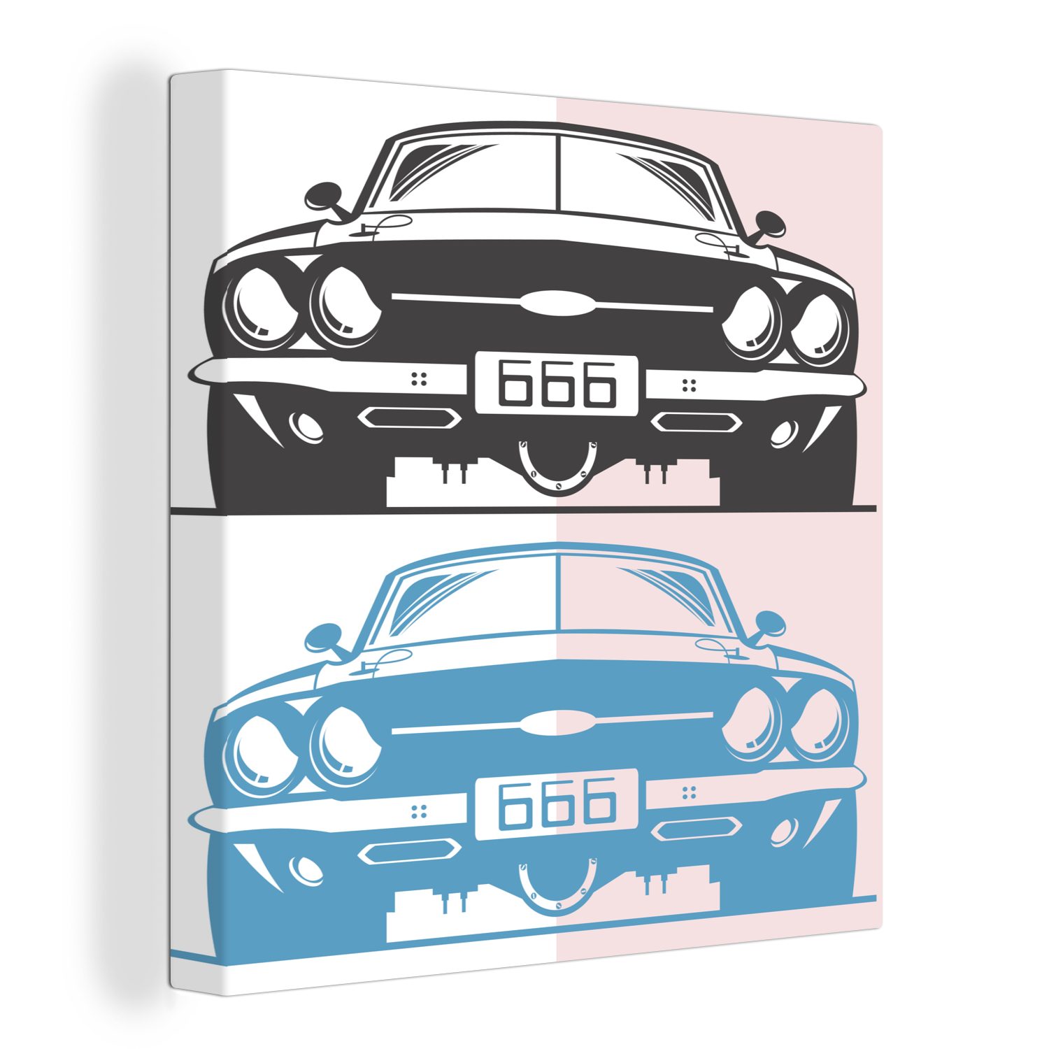 OneMillionCanvasses® Leinwandbild Illustrationen des Muscle Cars in Blau und Schwarz, (1 St), Leinwand Bilder für Wohnzimmer Schlafzimmer