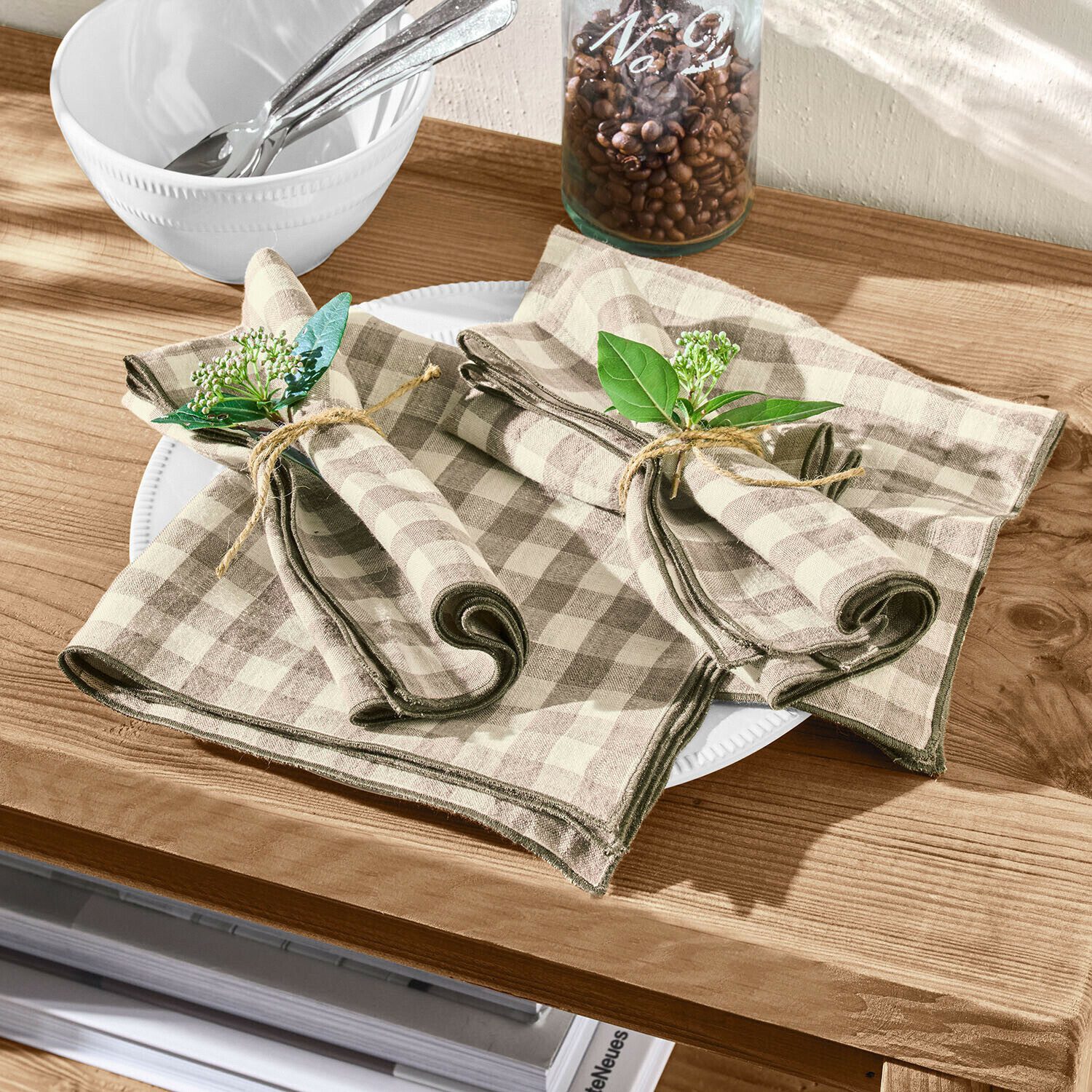 Mirabeau Stoffserviette Serviette 4er Set Marrowby beige/weiß