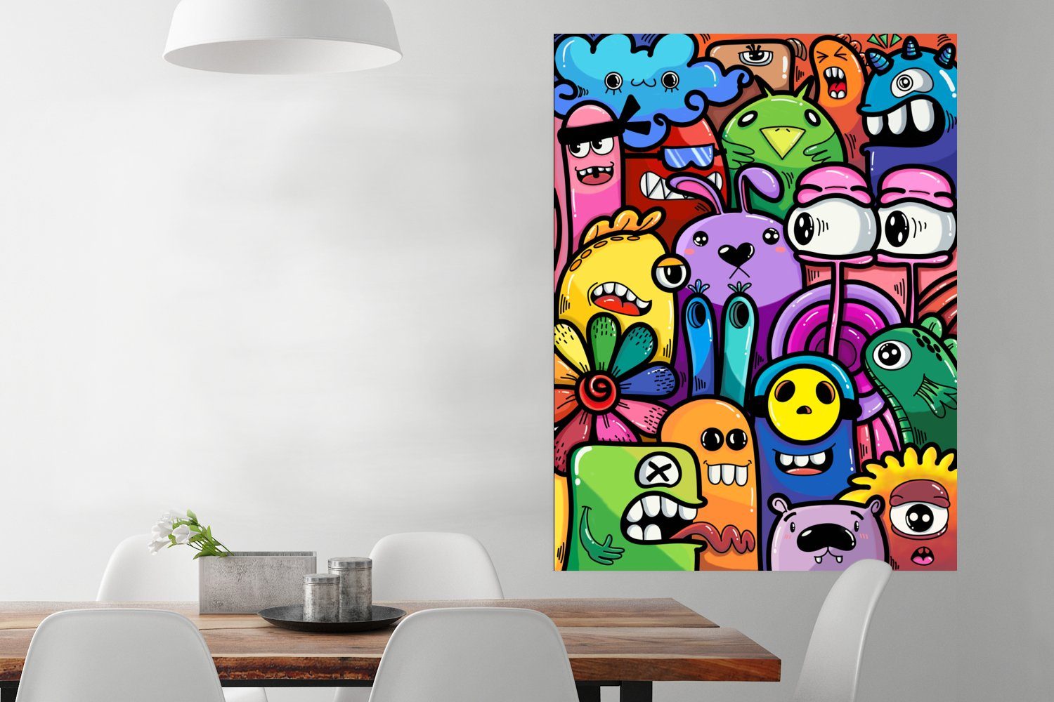 MuchoWow Poster Monster - Blumen - Regenbogen - Design - Lustig - Kinder, (1 St), Wandbild, Deko, Schlafzimmer, Wohnzimmer, Qualitätsdruck Dickes Papier