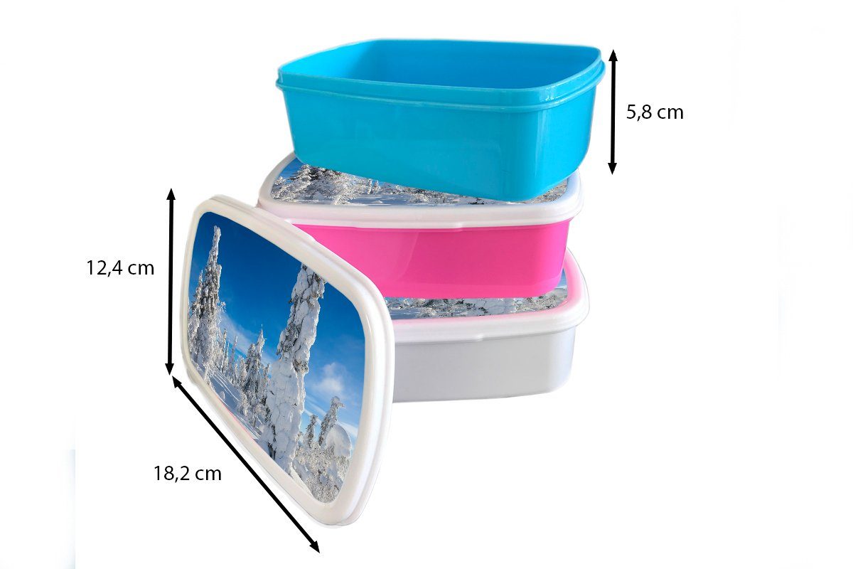 MuchoWow Lunchbox Ein blauer Himmel Erwachsene, weiß Winterlandschaft der und über Brotbox (2-tlg), Kunststoff, für Jungs und Kinder Brotdose, in Lappland, für Mädchen