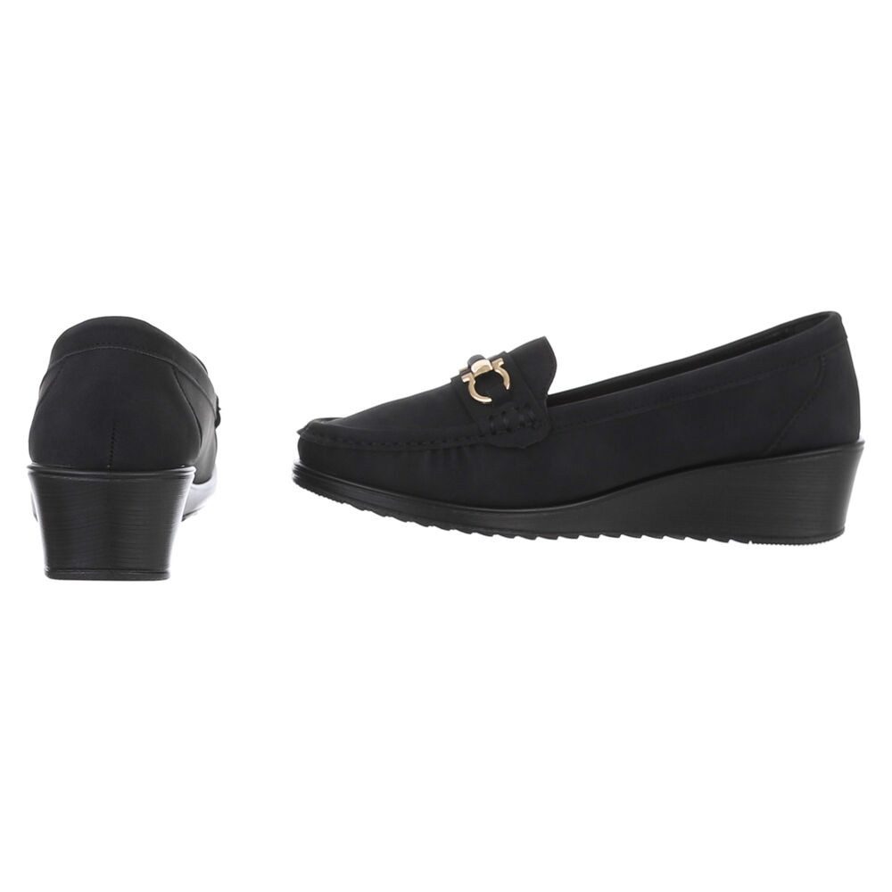 Ital-Design Bequeme Mokassins für jeden Anlass - Hoher Komfort Slipper (89092051) Keilabsatz/Wedge Mokassins in Schwarz