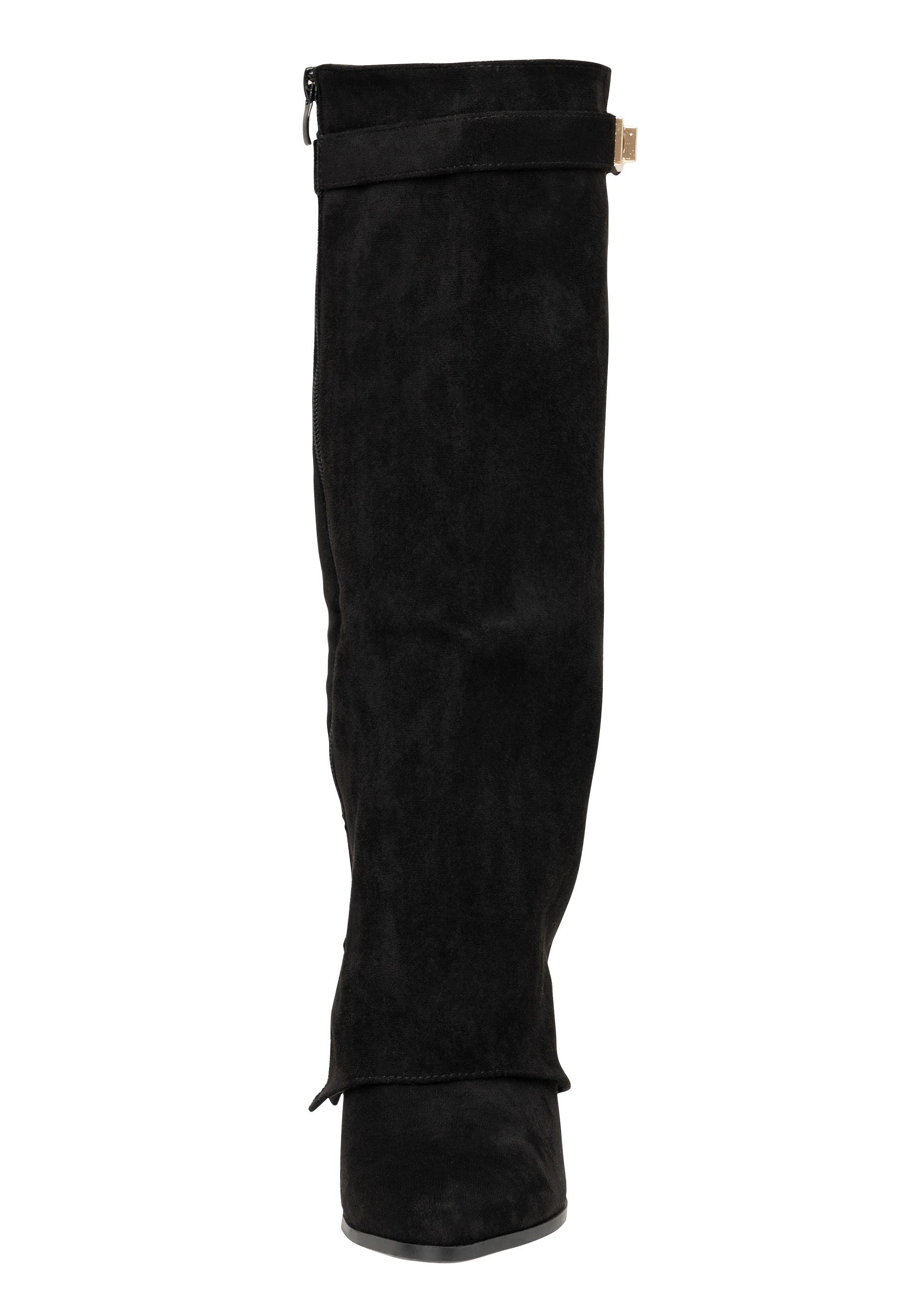 Salinyang Overlay Boots Damen kniehoch mit Blockabsatz & elegantem Schaft Stiefel – Bild 4 von 5