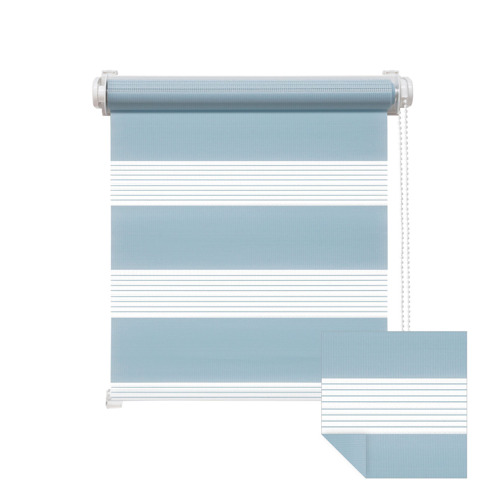 Doppelrollo Zevra Doppelrollo / Duo Rollo, 35 x 160 cm, hellblau, Victoria M., halbtransparent, ohne Bohren, freihängend, verschraubt, Feuchtraumgeeignet, Sichtschutz oder Durchsicht