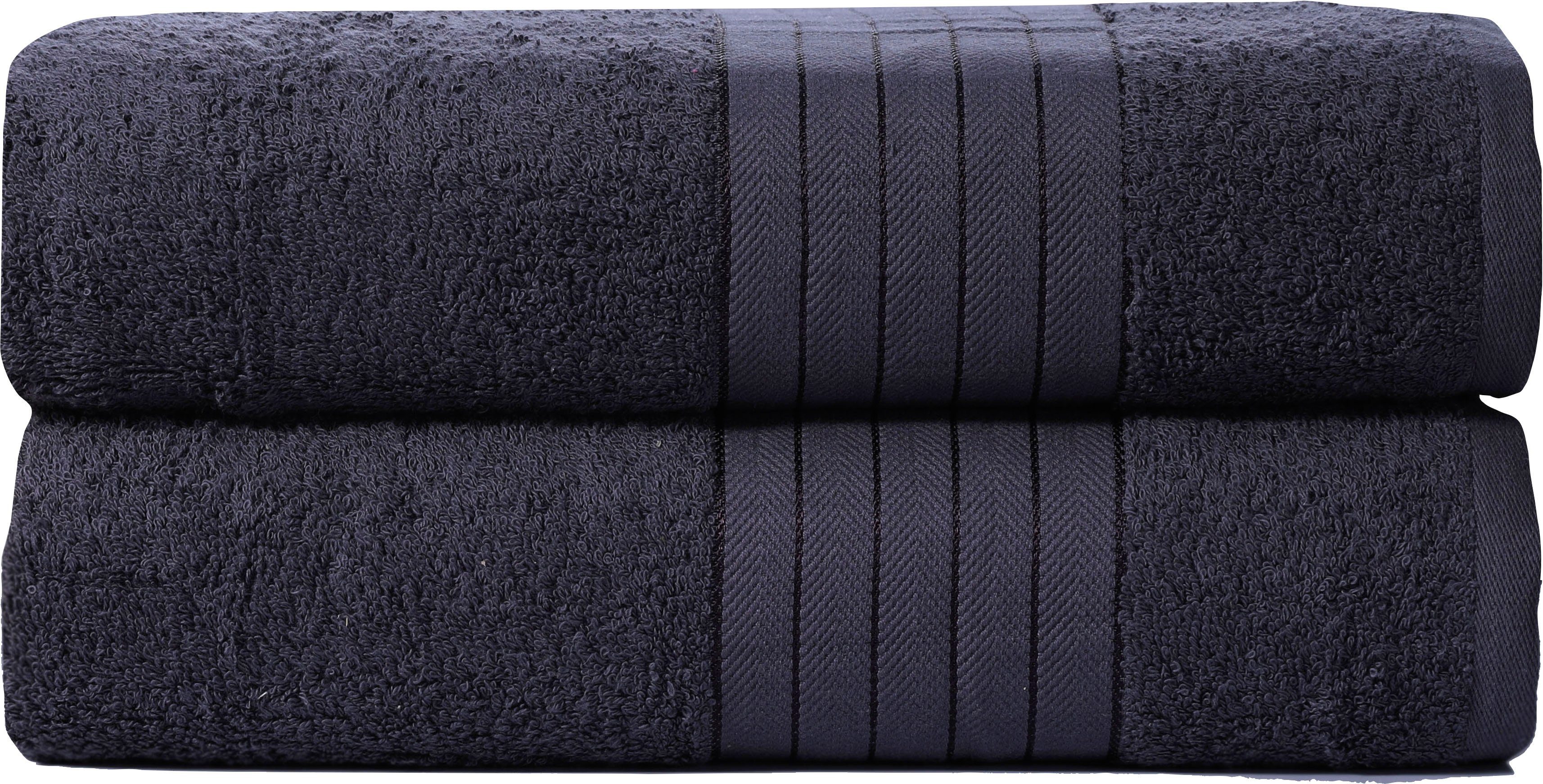 Badetuch Frottier good (2-St), Towels, mit Rand Uni schwarz morning gewebtem