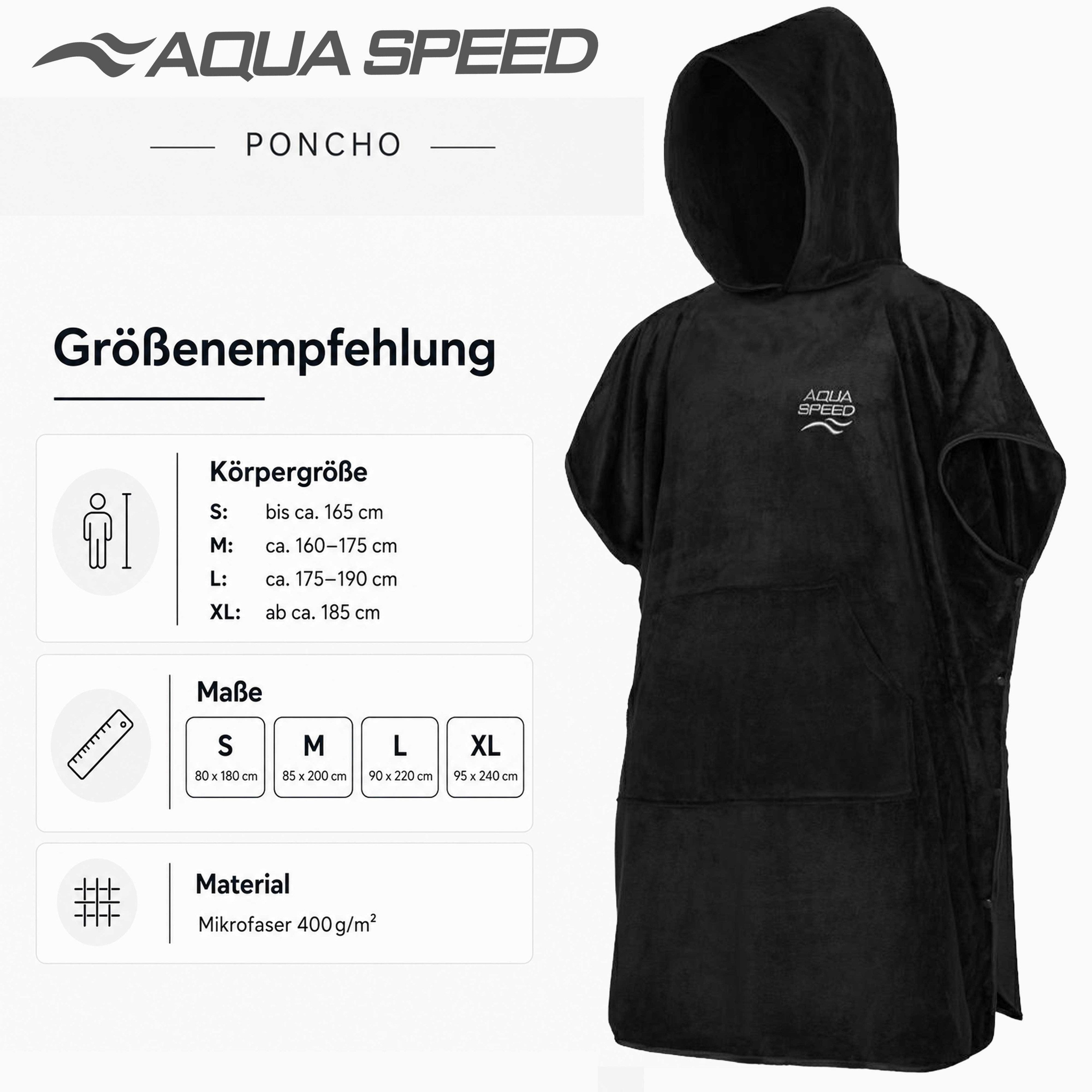 Aqua Speed Kapuzenhandtuch Bequemer Umziehponcho für entspannte Momente nach dem Schwimmen, (Größe L 90 x 220 cm – Grammatur 400 g/m), Spürbar angenehmes Tragegefühl für entspannte Pausen nach dem Wasser