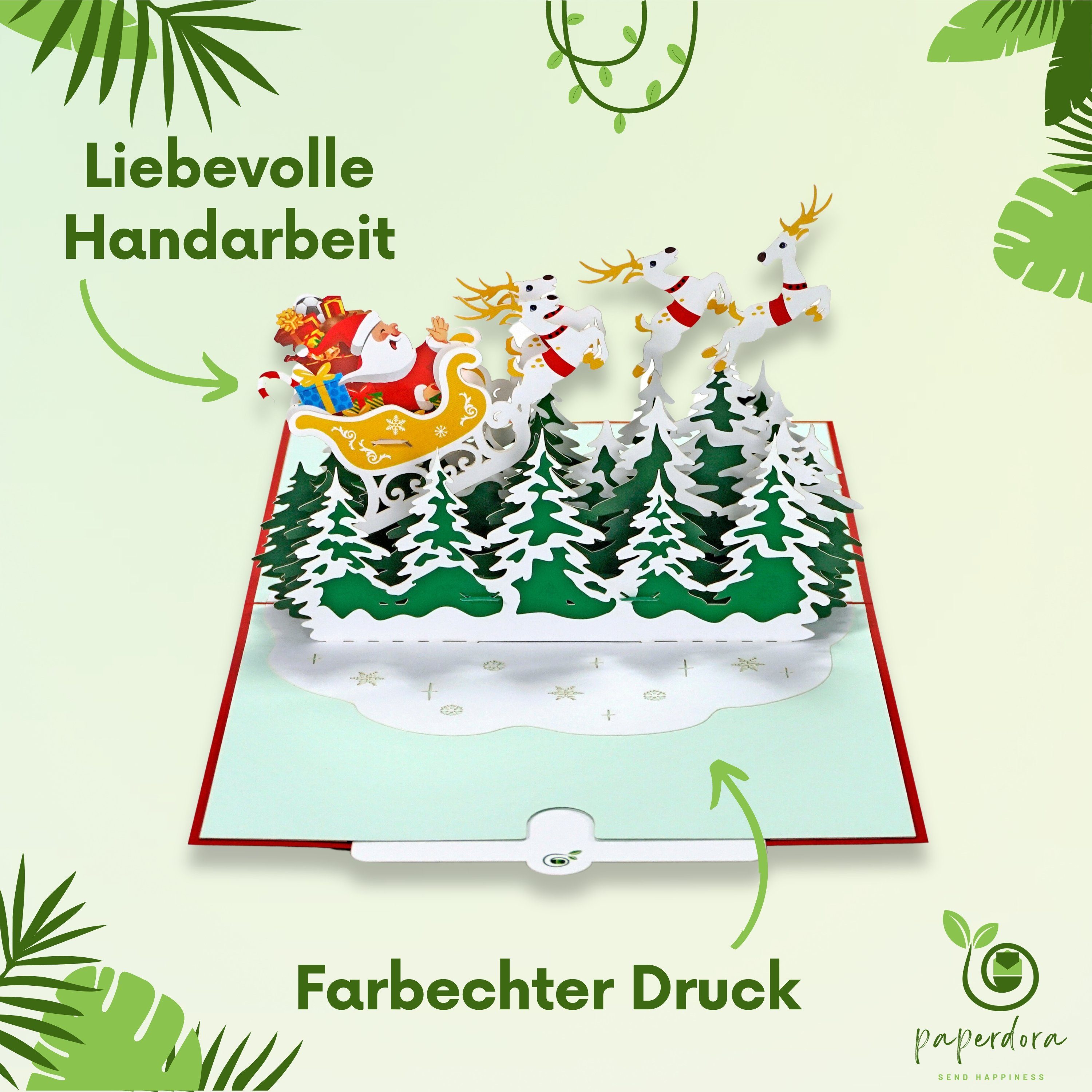 Weihnachten und mit Geschenk Grußkarte, Weihnachtskarte Pop-Up-Karte Umschlag „Weihnachten“ - Wachssiegel 3D paperdora
