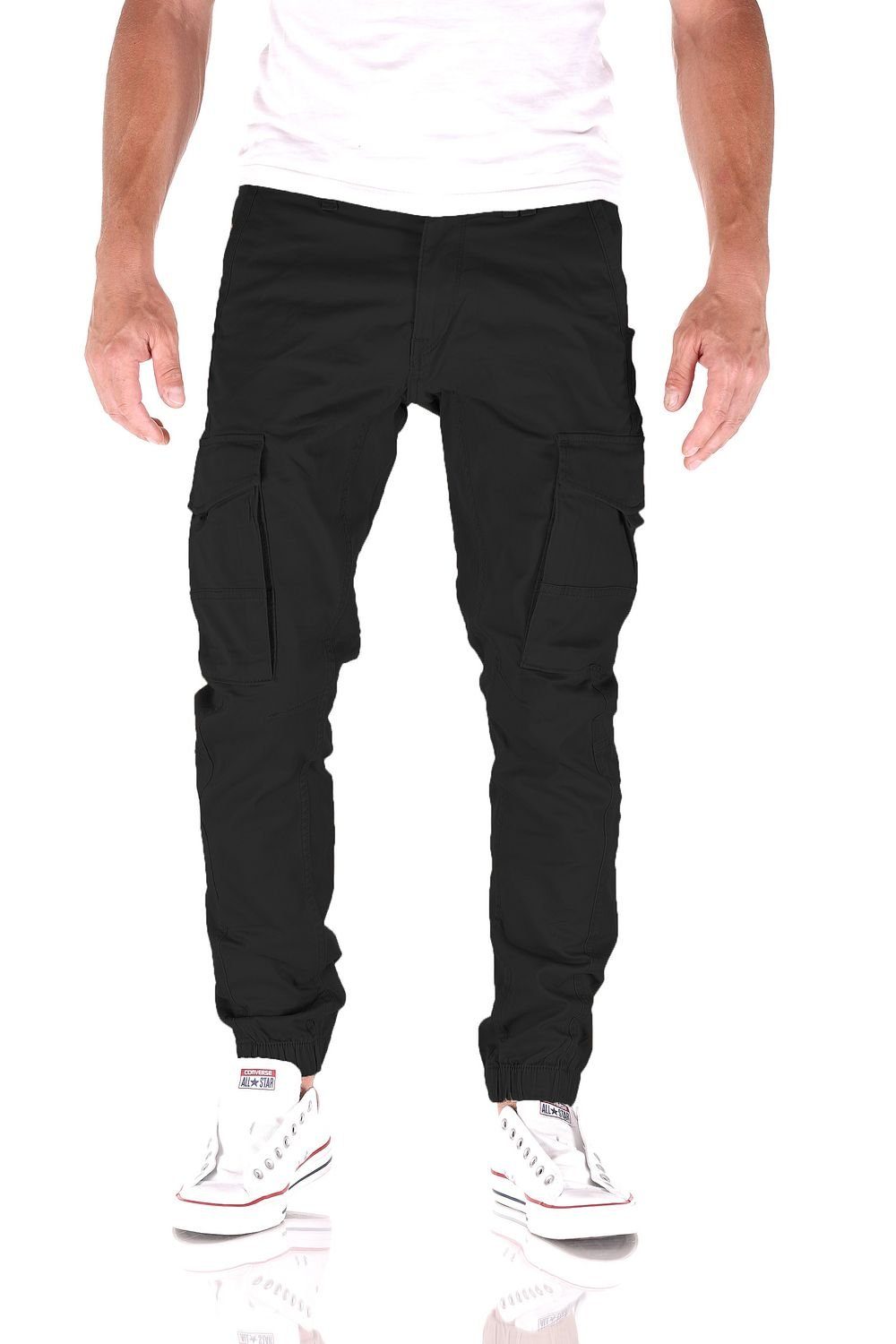 Jack & Jones Cargojeans Jack & Jones Paul Flake Cargo Tapered Fit Herren Jeans Hose Black Beauty