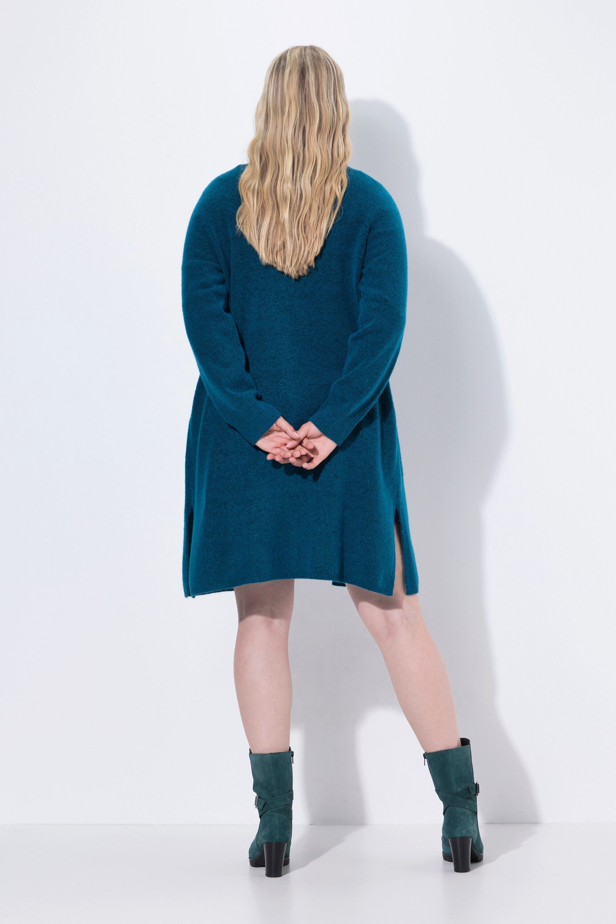 Ulla Popken Strickjacke Long-Strickjacke offene Form V-Ausschnitt