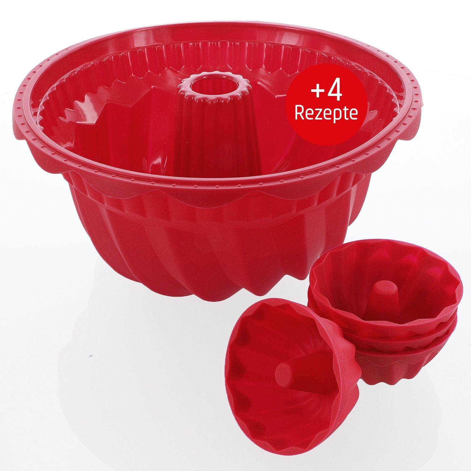 Coolinato Backform Coolinato Silikon Gugelhupf Set 5tlg. ROT, inkl. Rezepte