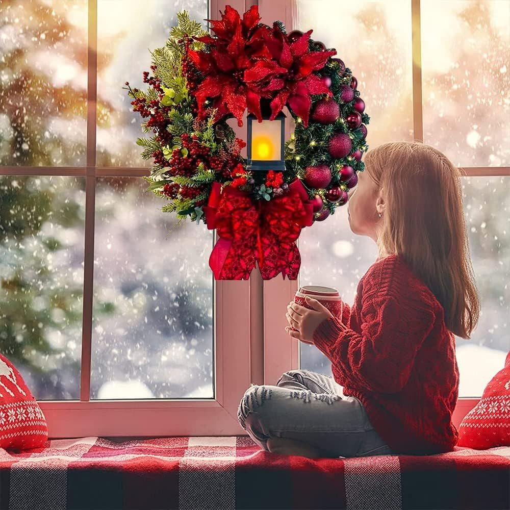 Kunstkranz 40 cm Türkranz Weihnachten mit Laterne, Rot, FELIXLEO – Bild 3 von 5