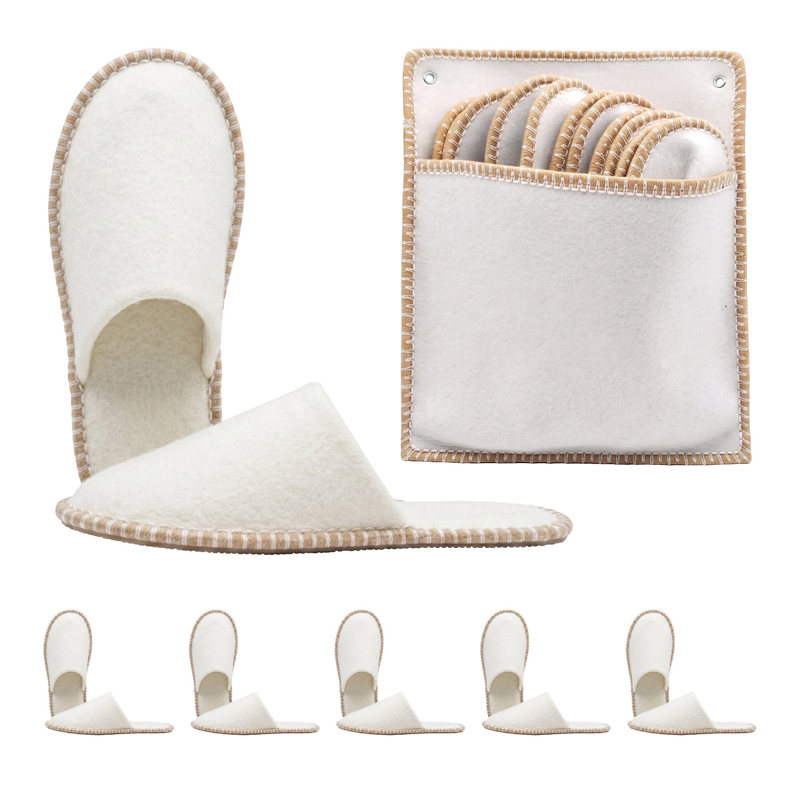 relaxdays 6 Paar Gästehausschuhe aus Filz Pantoffel Beige, A