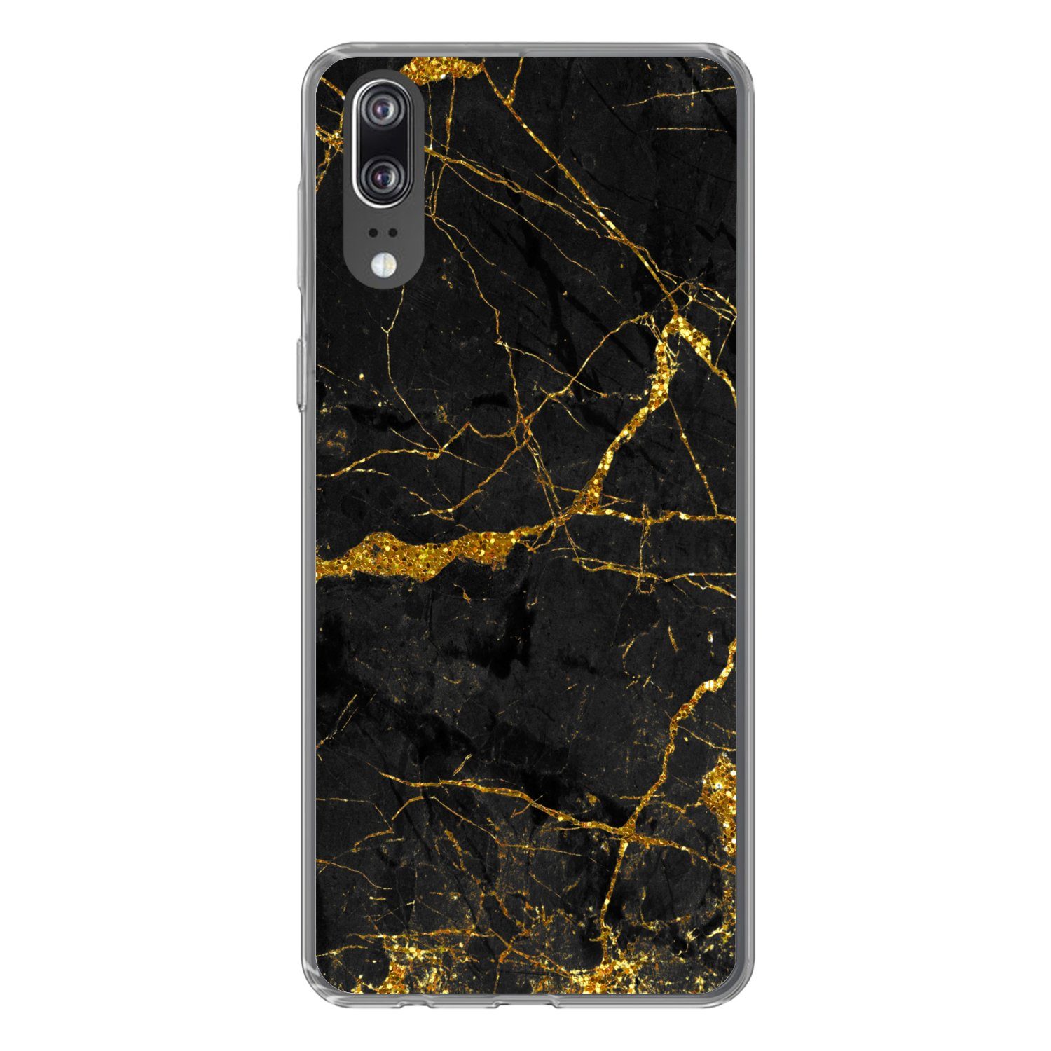 MuchoWow Handyhülle für Huawei P20 Marmor - Gold - Schwarz - Marmoroptik - Luxus - Glitzer, Handy Case, Silikon, Bumper Case Dünn