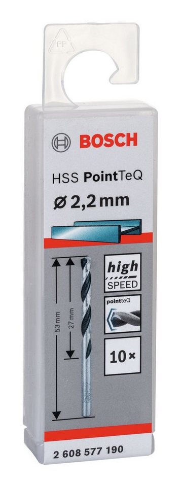 Thumbnail - BOSCH Metallbohrer, (10 Stück), HSS PointTeQ (DIN 338) Metallspiralbohrer - 2,2 mm - 10er-Pack