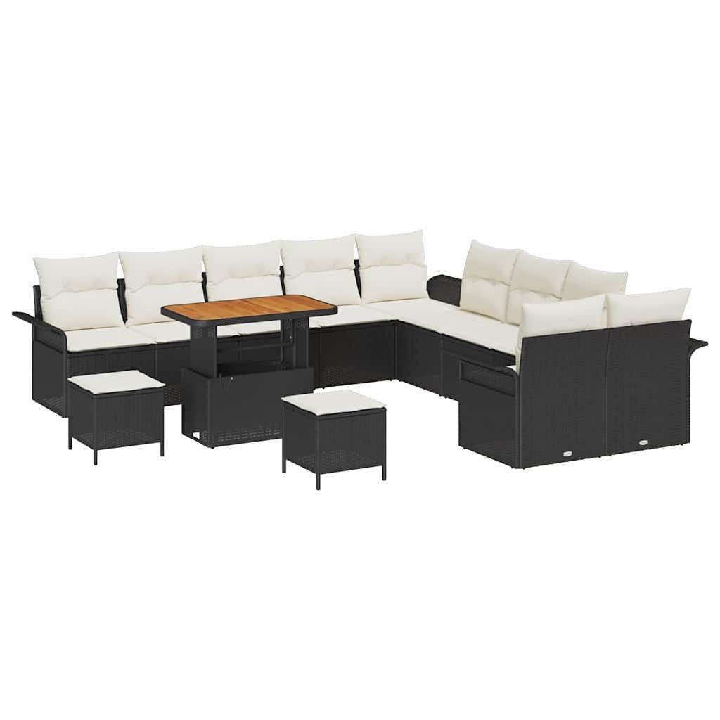vidaXL Gartenlounge-Set Gartensofa-set mit Kissen 13 pcs Schwarz Poly-Rattan, (13-tlg)