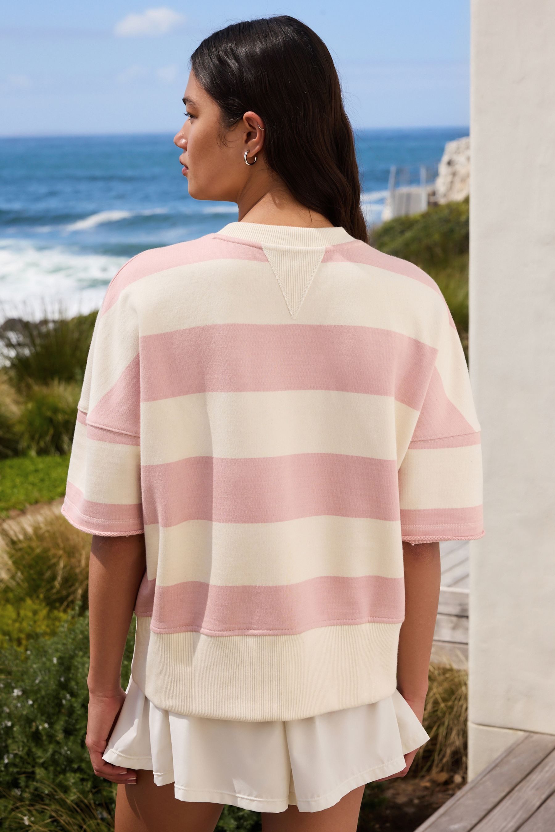 Next Sweater Gestreiftes Padel-Sweatshirt mit kurzen Ärmeln (1-tlg) – Bild 2 von 5