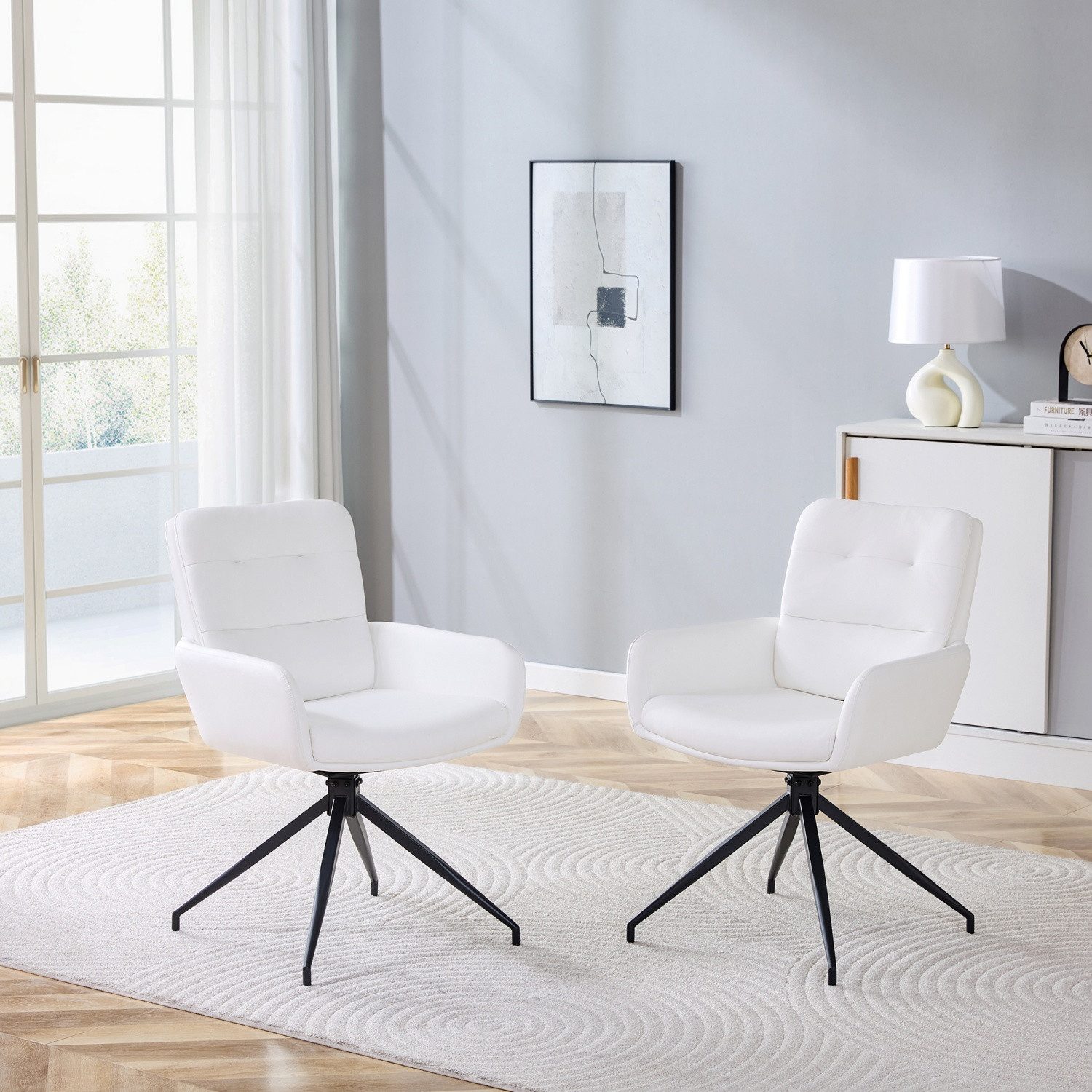 ANYSUN Esszimmerstuhl 2er-Set Luxus-Drehstuhl,Armlehnstuhl Freizeitstuhl, (360° schalldrehend mit Metallbeine), für Esszimmer, Wohnzimmer, Büro, Schlafzimmer, Wartezimmer, Lobbys