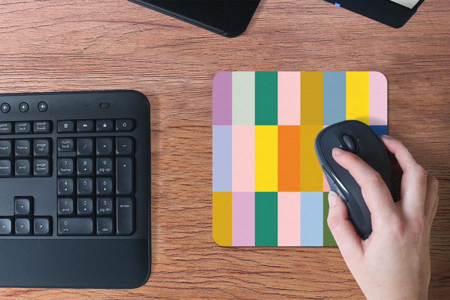 MuchoWow Mauspad Streifen - Blau - Muster - Abstrakt (1-St), Gaming, Mousepad Klein, Büro Zubehör, Mausunterlage, 23x19 cm – Bild 5 von 5