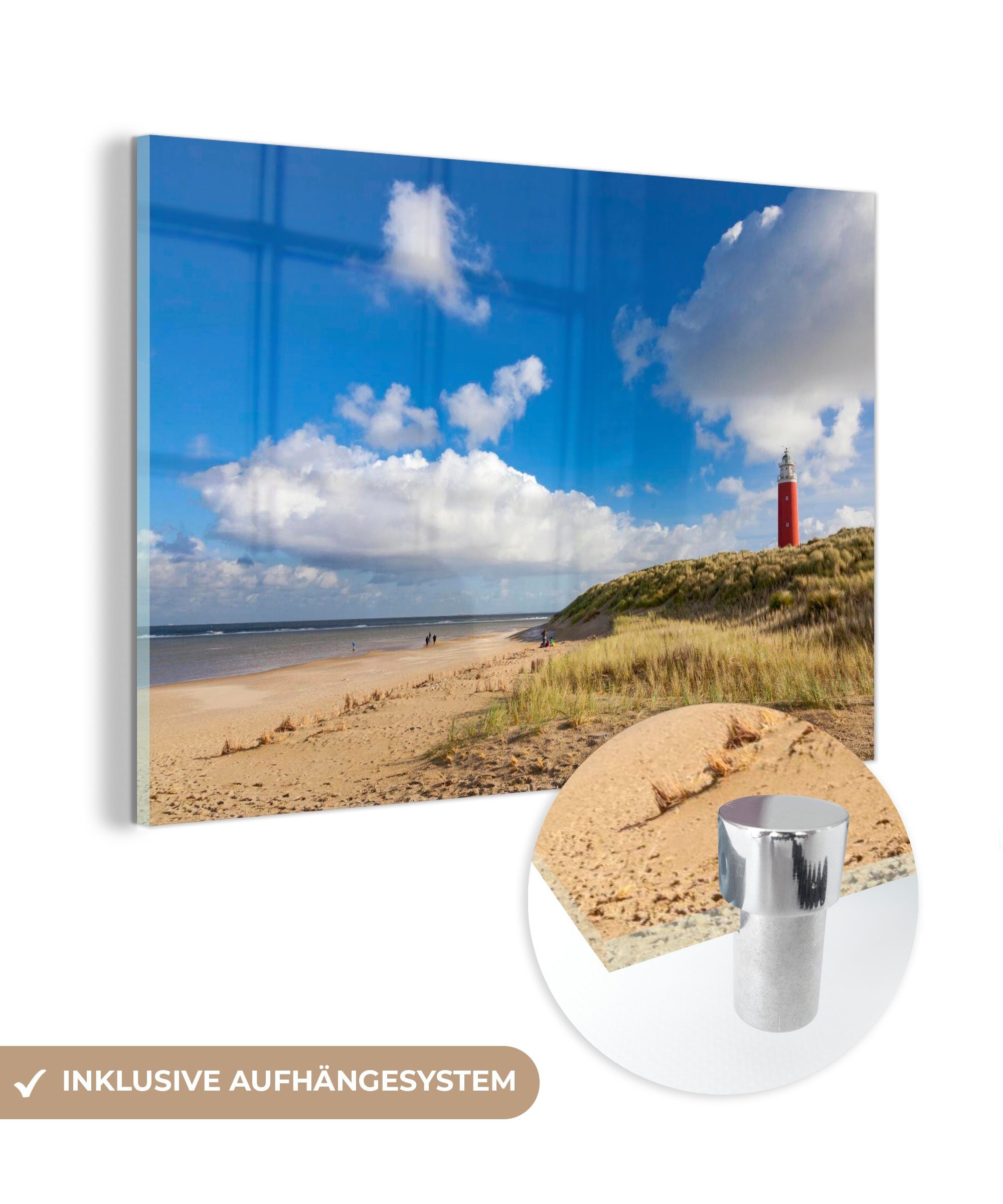MuchoWow Acrylglasbild Strand - Natur - Leuchtturm, (1 St), Glasbilder - Bilder auf Glas Wandbild - Foto auf Glas - Wanddekoration