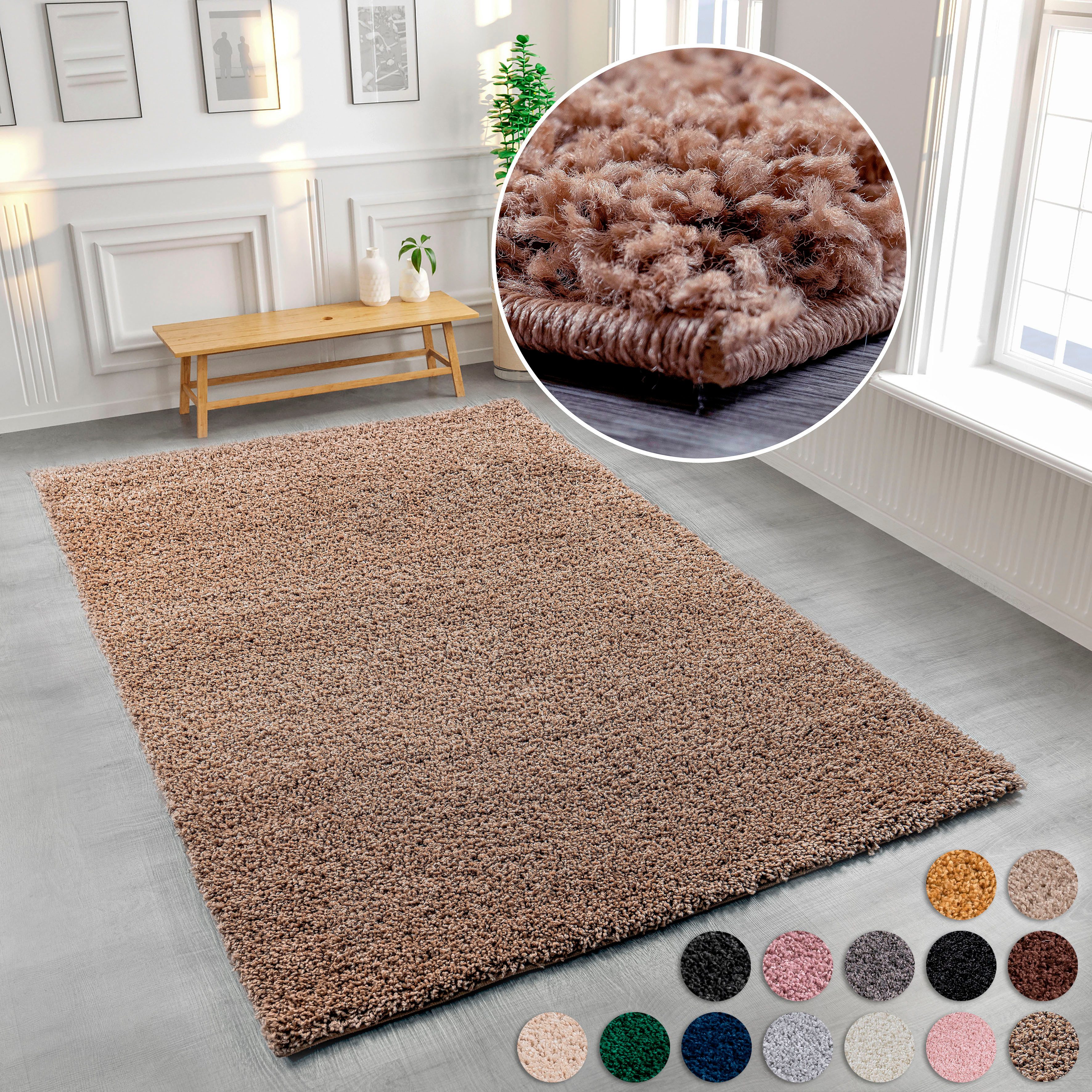 my home Hochflor-Teppich Viva, rechteckig, Höhe: 45 mm, Uni Farben, einfarbig, besonders weich und kuschelig, Kundenliebling