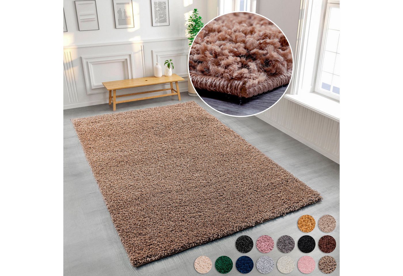 OTTO home Hochflor-Teppich Viva Shaggy, in Standard- und Premium-Qualität, 30 mm oder 45 mm Höhe, rechteckig, Uni Farben, einfarbig, weich, kuschelig, Läufer, Kundenliebling