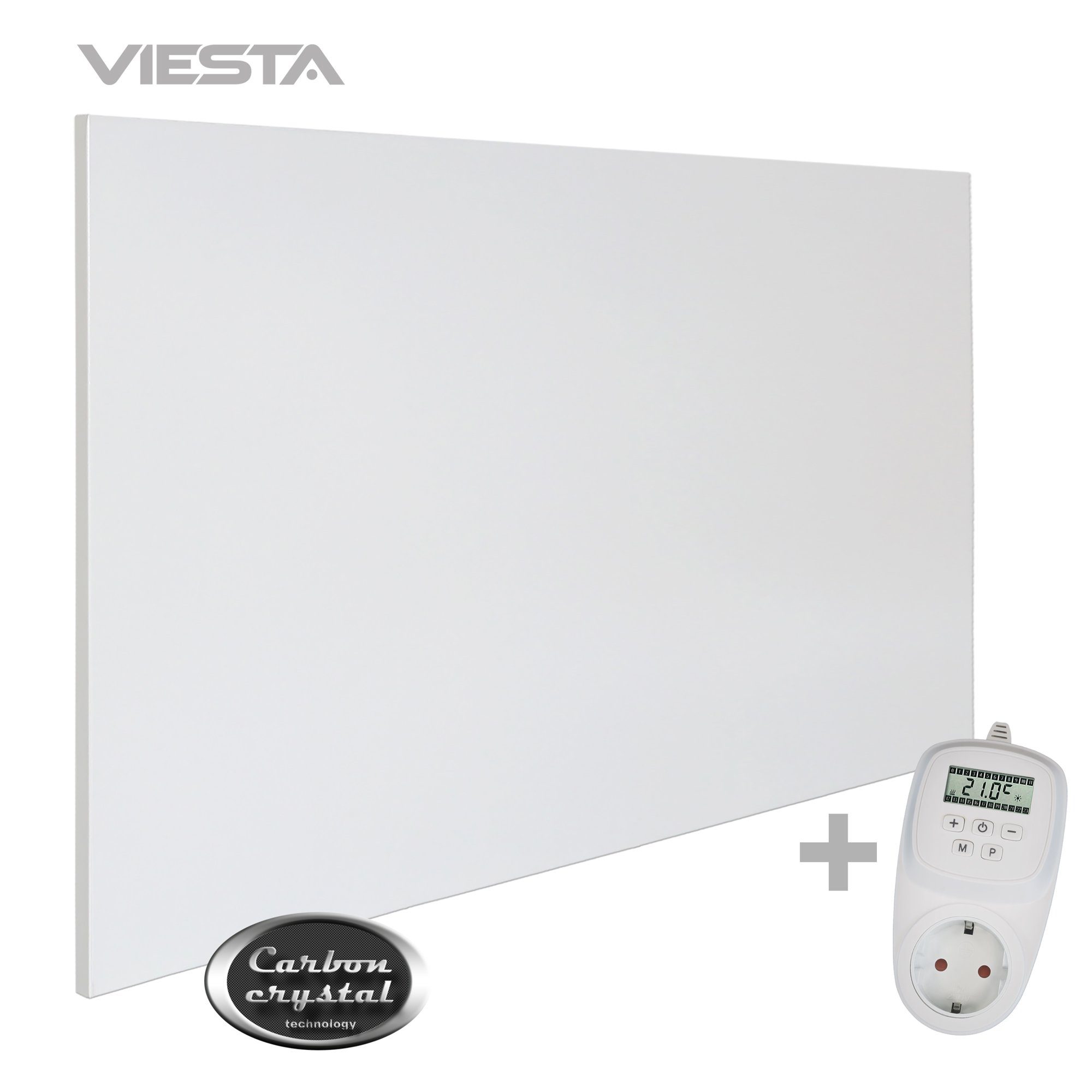 VIESTA Paneelheizkörper H900 VIESTA - ohne 900 Rahmen VIESTA Technologie), ultraflache Carbon (neueste Crystal TH12 + TH12, weiß, Thermostat H900 Watt, Wandheizung, Infrarotheizung
