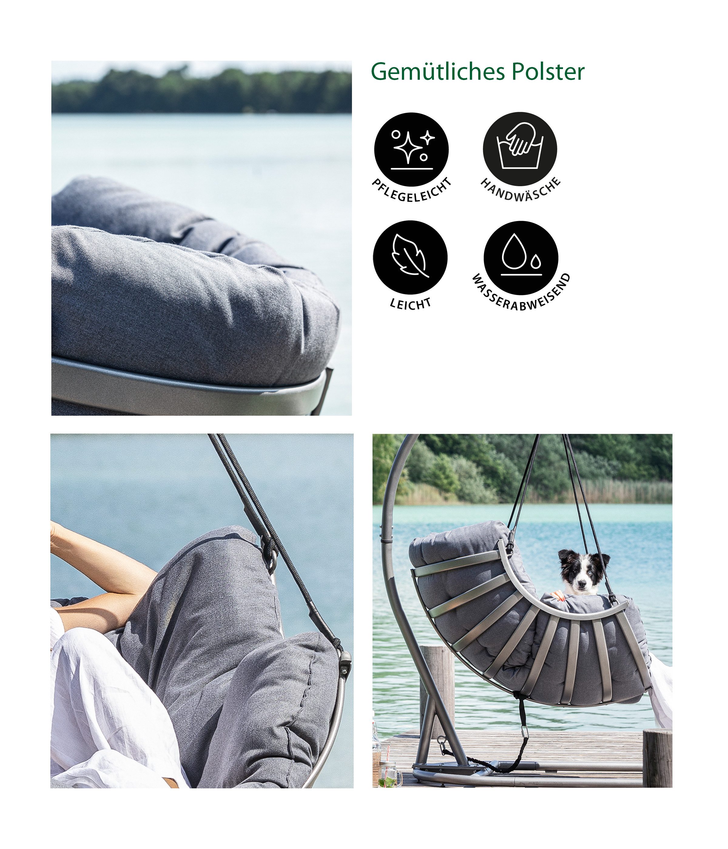 Dehner Hängesessel Chicago, 110 x 196 x 107.5 cm, Stahl / Polyester, moderner Hängekorb inkl. gemütlichem Sitzpolster