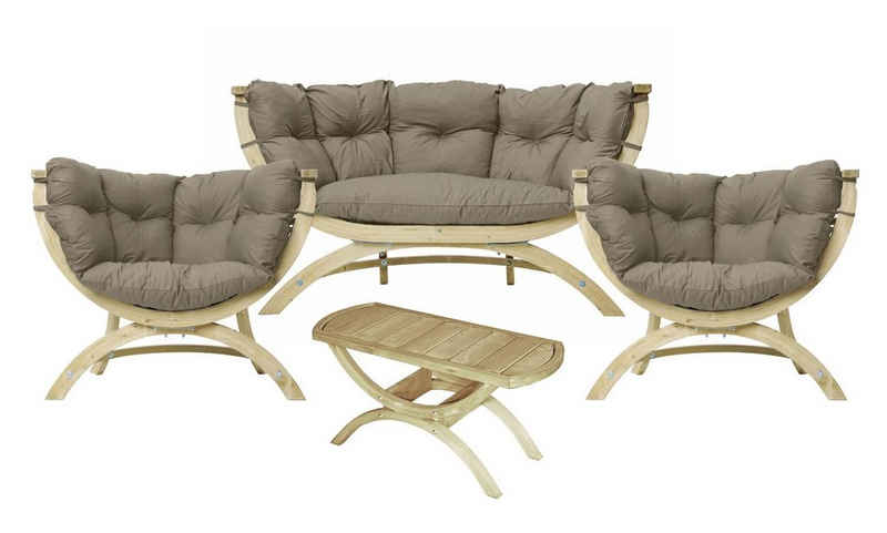 Amazonas Loungeset Siena mit zwei Papasansesseln, Sofa und Beistelltisch, (Taupe)