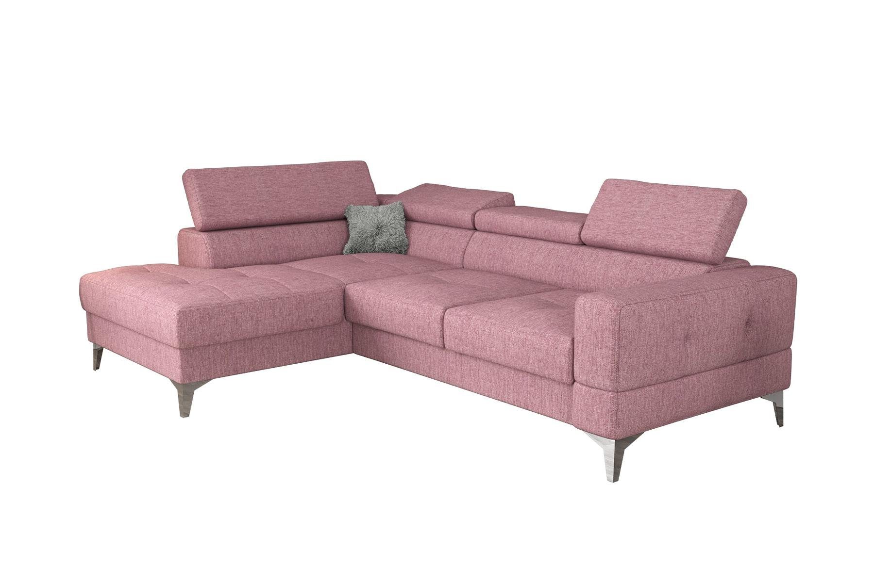 JVmoebel Ecksofa, L-Form Möbel Design Schwarz Leder Holz Neu Modern Luxus Italien Rosa